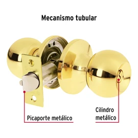 Hermex Basic BALT-LB-RP, Cerradura pomo, recámara, tubular, latón brillante