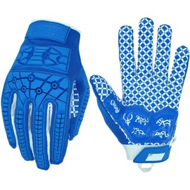 Seibertron Lineman 2.0 Padded Palm Football Receiver Gloves, Flexible TPR Impact Protection Back of Hand Glove Adult Sizes Blue XXL