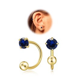 Winzige 3mm Birthstone Ohrringe für Frauen Teenager Mädchen Kleine Huggie Hälfte Hoop Ohrringe Winzige Knorpel Hypoallergene Ohrstecker Schraube Ohrringe (Sep-Sapphire, Gold)