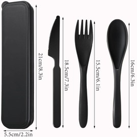 Reusable Travel Utensils Set with Case, Wheat Straw Portable Knife Fork Spoons Tableware, Eco-Friendly BPA Free Camping Cutlery for Picnic Lunch Box Accessorie or Daily Use (Black)