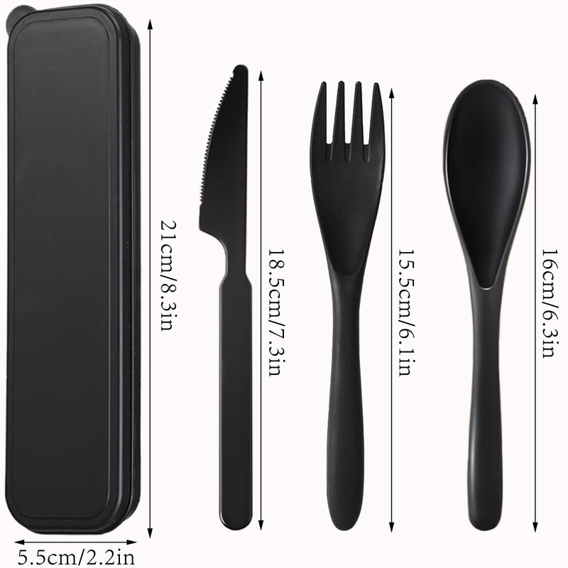 Reusable Travel Utensils Set with Case, Wheat Straw Portable Knife