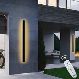 GREMLBUK 39 inch Modern Outdoor Wall Light, 3000K-6000K Dimmable Outdoor Wall Sconce,Long Wall Light with Remote Control,Exterior Linear Wall Lighting IP65 Waterproof for Garage, Front Door