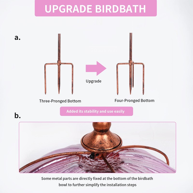 MUMTOP 31 Inch Height Glass Birdbath Birdfeeder with Metal Stake