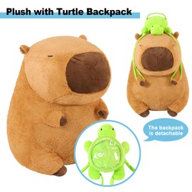 Ditucu Giant Capybara Plush with Turtle Backpack Large Jumbo Soft Capibara Stuffed Animal Big Size Fat Oversized Plushies Toys Gifts for Kids Girlfriend Brown 25 inch