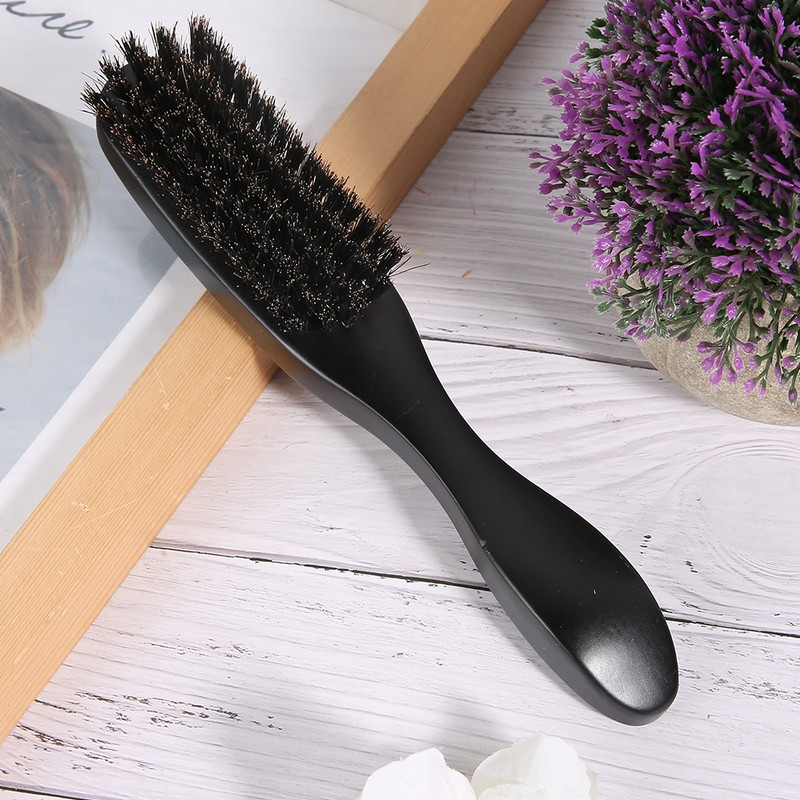 Men Beard Brush Long Handle Hair Cleaning Curved Wooden Mustache