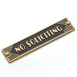 Morgtta Brass No Soliciting Sign 6.5" for House/Office, Brushed Matte Brass Finish, Hidden Screws with Nanotape Adhesive, Classic Design for Front Door, Home, Wall Decor, Doorbells - Rectangle