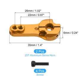 MECCANIXITY Aluminum Alloy 25T Steering Servo Arm Horn Gold for DIY RC Car/Boat/Airplane Boat Accessories 2 Pcs