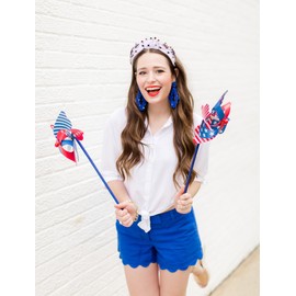 ZOLEAROPY 4 th of July Knotted Headband Celebration American Flag Fireworks Knot Hairband Pearl Rhinestone Jeweled Wide Patriotic Head Band USA Independence Day Headband