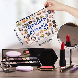 WCGXKO Romania Souvenir Makeup Bag Romania Travel Gift Romania Vacation Gift Life is Better in Romania (Romania Bag CA)