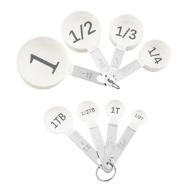 BLEWAY Easy to Read Measuring Cups & Spoons Set for Visually Impaired, Stackable Cups and Spoons, Nesting Measure Cups with Stainless Steel Handle (White)