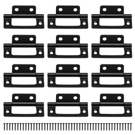 12 Pcs Flush Hinges Black 2 inch, No Mortise Hinges, Door Hinges Internal with Fixing Screws for Wooden Doors, Windows, Boxes