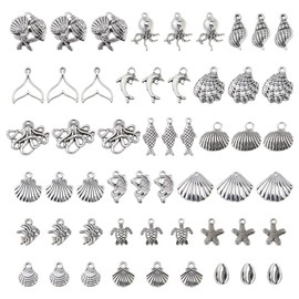 DICOSMETIC 108Pcs 18 Styles Ocean Charms Bulk Sea Animal Charm Alloy Beach Pendants Turtle Shell Starfish Fish Dolphin Charms Antique Silver Conch Charm for Necklace Bracelet Earring Jewelry Making