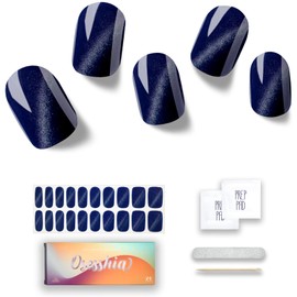 Semi Cured Gel Nail Strips, 20 pcs Nail Wraps, Glaze Gel Nail Stickers, Salon Quality French Manicure, Full Decal Gel Polish Strips, Long Lasting SCG, Easy on, UV Required (Star Sapphire)