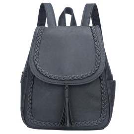 KKXIU Fashion Small Synthetic Leather Backpack Purse For Women and Teen Girls With Tassel, Grey, Small, Classic