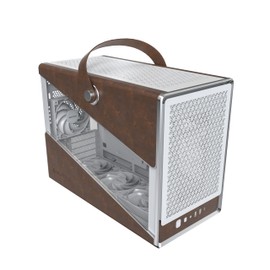 MONTECH Heritage PRO mATX, Compact Leather Gaming Chassis with Signature Handle Design, Supports RTX 50 Series GPUs, ATX PSU, and 360mm AIO, 4 Pre-Installed Fans, Headphone Hanger - White (PRO)