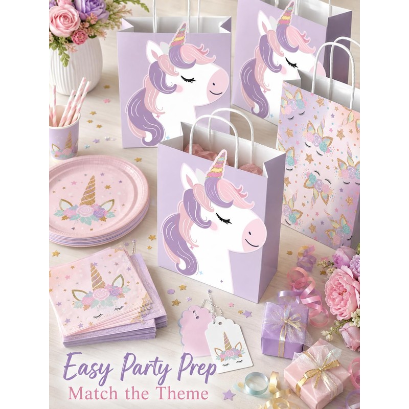 16 PCS Unicorn Party Favor Bags, Unicorn Birthday Gift Bags