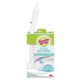 Scotch-Brite Disposable Toilet Scrubber Starter Kit, Disposable Refills with Built-in Bleach Alternative, Includes 1 Handle, Storage Caddy and 5 Refills
