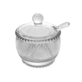 WOLFF - Pearl Crystal Beaded Sugar Bowl with Lid and Spoon - Sugar Holder, Dish for Candy Dispenser, Jelly Jar (Clear, Sugar Bowl)