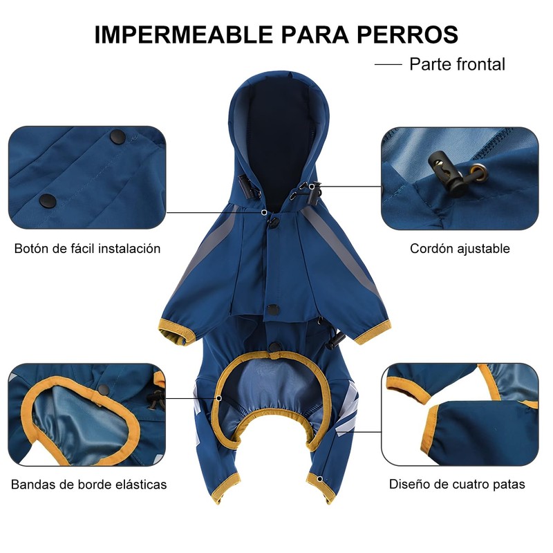 TETEGDCX Impermeable para Perros Grandes, con Capucha y Rayas Reflectantes,