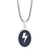 Rockyu Necklace for Men Black Oval Pendant Lightning Bolt Pattern