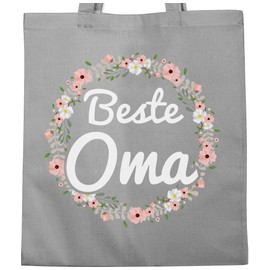 Shirtracer - Grandma - Best Grandma Flower Wreath - Fabric Bag Made of Cotton Jute Bag with Long Handles. - Grey -
