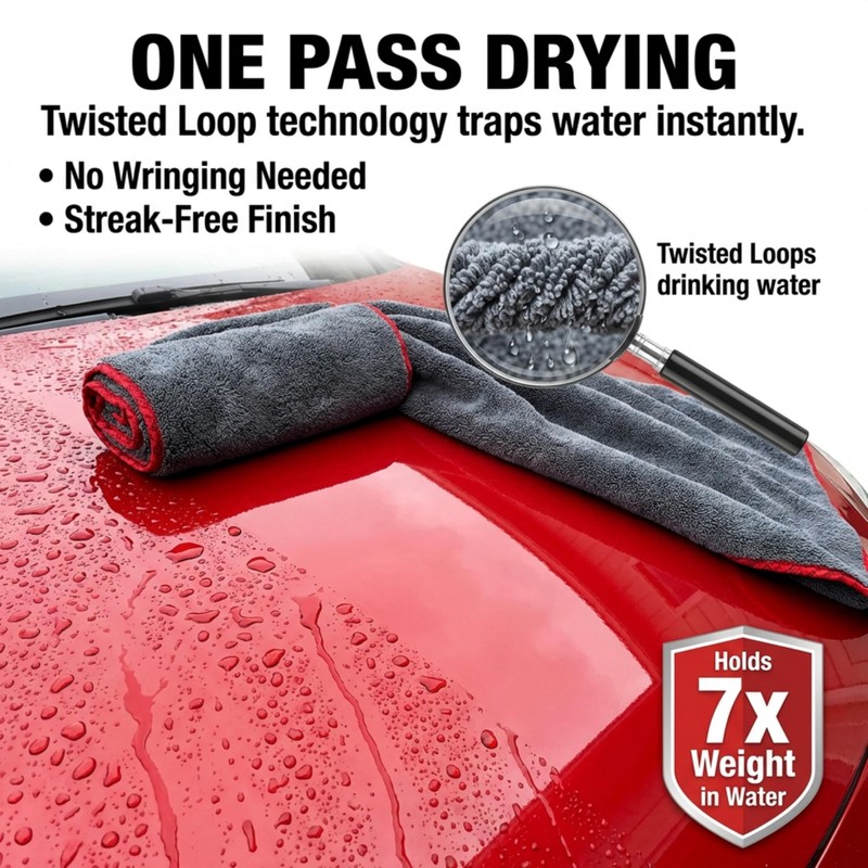 Towelogy® XXL Car Drying Towel Twisted Loop - 100x60cm Extra
