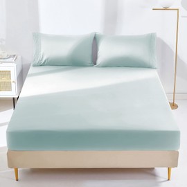 YIYEA Fitted Sheet Only, Premium Double Brushed Microfiber Deep Pocket Fitted Sheet Full Size, Ultra Soft Fitted Bottom Sheet, Shrinkage, Fade Resistant, Full, Aqua