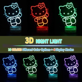 Cartoon Kitty 3D Table Lamp Night Light with Lighted Base,16 Colors Change,Remote Control