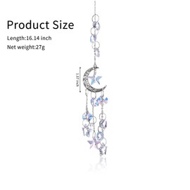 FuninCrea Hanging Crystal SunCatcher for Window, Silver Moon Stars Crystal Prisms Suncatcher Ornament with Chain Rainbow Maker Sun Catcher Decoration for Home Garden Window Car (A001)