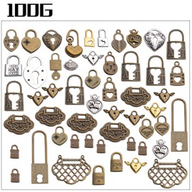 Heart Lock Charms, 100 Gram Tibetan Mixed Styles Heart Lock Pendants Retro Love Charm Jewellery Making Accessories for DIY Craft Bracelets Necklace Findings Crafting