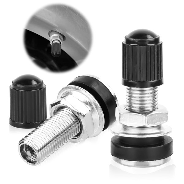 Car valve, 2 pieces, tyre valves, rim valves with dust caps, metal tubeless valve, universal valves for car, motorcycle, tyres, black