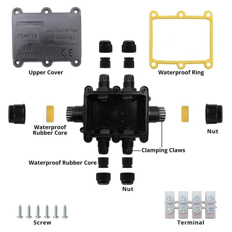 MAKERELE Junction Box Outdoor Waterproof IP68 6Way Open Splice Junction