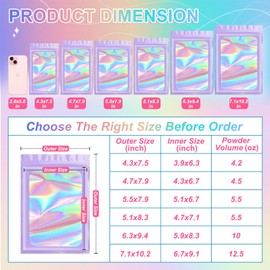 ANZNKU 100 Pcs Smell Proof Mylar Resealable Bags, Holographic Packaging Bags, Resealable Odor Foil Pouch Zip Bag with Clear Window for Food Storage and Lipgloss, Jewelry Lash (Purple, 5.5 x 7.9 Inch)