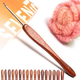 SEVENSUN Mimosa Crochet Hook, Hand Polished Ergonomic Single Crochet Hook, Available in 0.6mm-6.5mm, Stainless Steel Crochet Hook, Wood Crochet Hook with Pointy Head, Crochet Needle, 3mm Crochet Hook