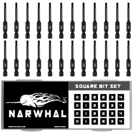 Narwhal Robertson Square Drill Bit Set (24 Pack - 2.3" Long Magnetic Heads) Square Screwdriver Bit Sizes #0, #1, #2, #3, and #4