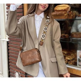 UTO Small Shoulder Bag Women's Stylish Leather Handbag Many Compartments Wide Strap Crossbody Bag with Adjustable Shoulder Strap Shoulder Bag PU Faux Leather Brown, 1307 Brown