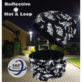 HECKBO 360° Reflector Children's Hat & Loop Scarf Set - 95% Cotton - Soft & Easy-Care Stretch Material - Beanie Spring Autumn Winter, Dinosaurs