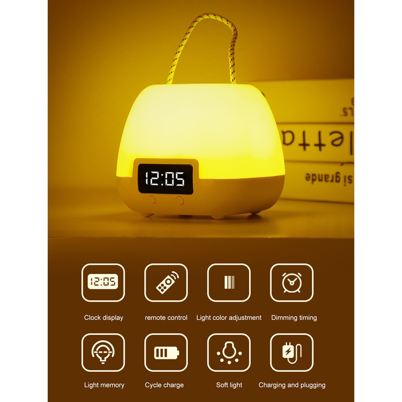 Remote Control Night Light Adjustable LED Portable Bedside Clock Lamp