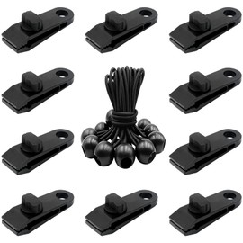 SANLIKE Tarp Clips Heavy Duty Lock Grip, Set of 10 Tent Clips Clamps with Thumb Screw and Bungee Ball Cords for Fixing Tarps, Awnings, Tarpaulin, Outdoor Camping, Caravan Canopies