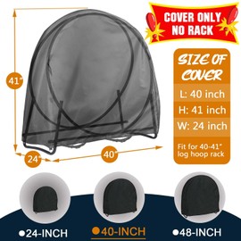 IC ICLOVER Firewood Log Hoop Cover, 40 Inch Outdoor 600D Heavy Duty Waterproof and Weather Resistant Round Log Rack Cover, with Full Length Zipper, Wood Ring Storage Holder Cover