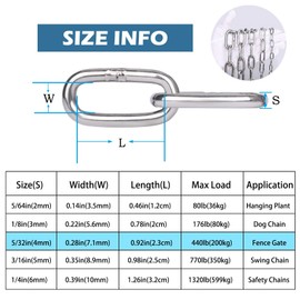 hannger Chain Stainless Steel 304, 1.2 m 4 mm Metal Round Link Chains in Many Lengths and Thicknesses up to 200 kg Load Capacity for Dog Chain, Chain Hanging Chair, Barrier Chain, Chain for Hanging,