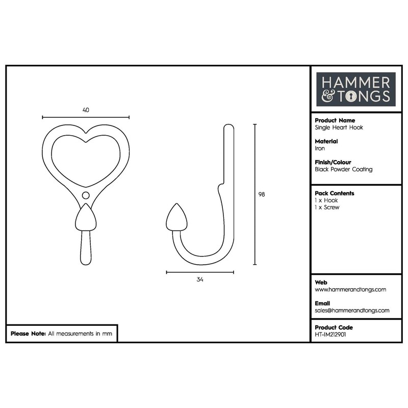 Hammer and Tongs 10x Black 40mm x 100mm Single Heart