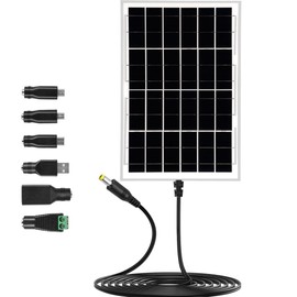 12V Solar Panel with 6 Optional Adapter Plugs,10W Solar Panel Battery Charger Portable for Vehicle Gate Opener Electrical Fence Chicken Coop Lawn Tractor Boat