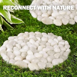 River Rock Stepping Stones Outdoor for Garden Walkway, 12 inch Diameter 6 Pcs Round Shape Paver Step Stones Polished Pebble River Stone Mat for Yard Lawn Patio Pathway Walk Way - White