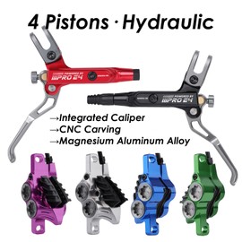 JFOYH Upgraded E4 MTB 4 Pistons Hydraulic Disc Brake Set with Cooling Metal Pads for Mountain Bike(Pre-Bled, Front and Rear) - Blue