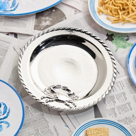 Silver Plated Porcelain Crab 13-Inch Round Platter – Elegant Serveware for Upscale Dining & Entertaining