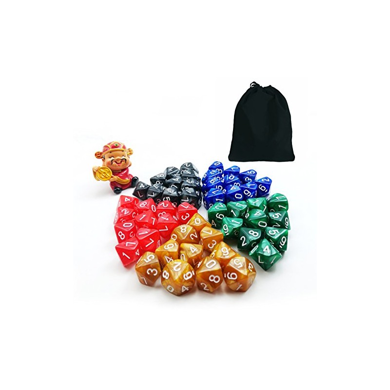 50pcs Assorted D10 Pack, 5X10pcs 10 Sides Dice Marble Polyhedral