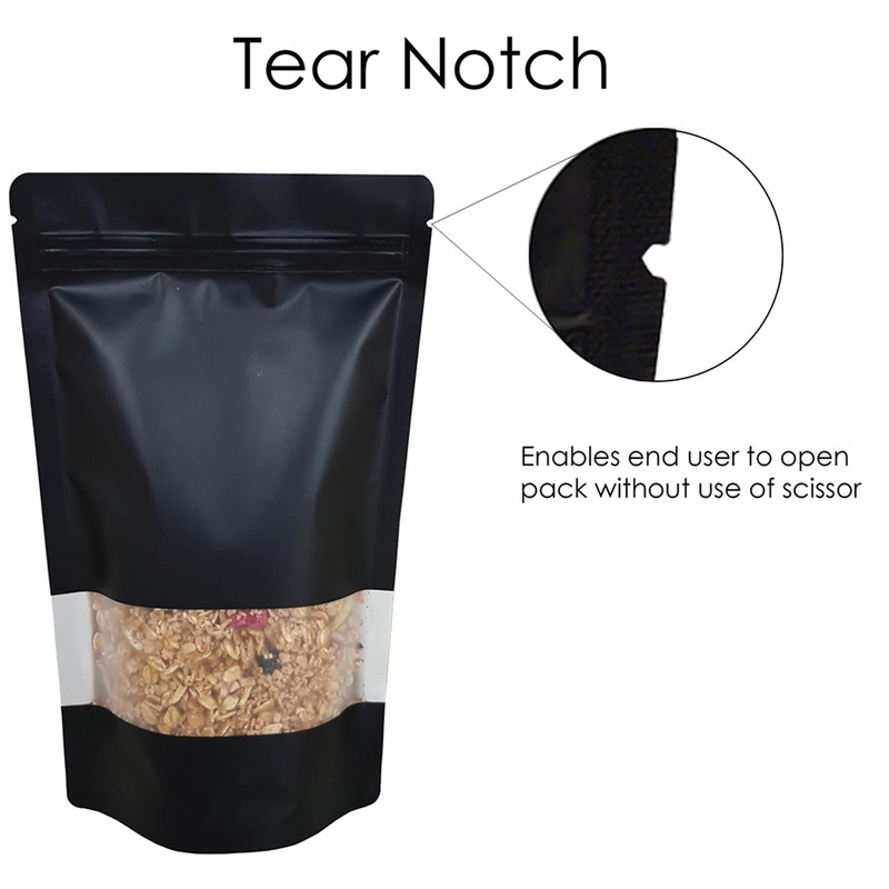 Rightpak Window Black Matt Stand Up Pouches with Resealable Zipper