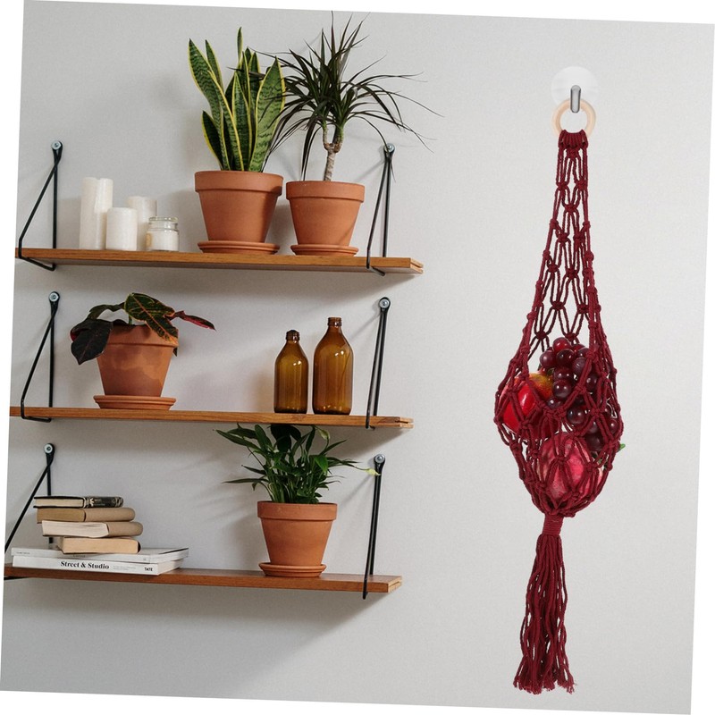 SHOWERORO Cotton Rope Basket Hanging Produce Basket Macrame Fruit Vegetable