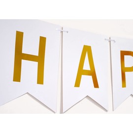 White Gold Happy Birthday Banner Large Assembled Birthday Sign for Birthday Party Decorations Supplies